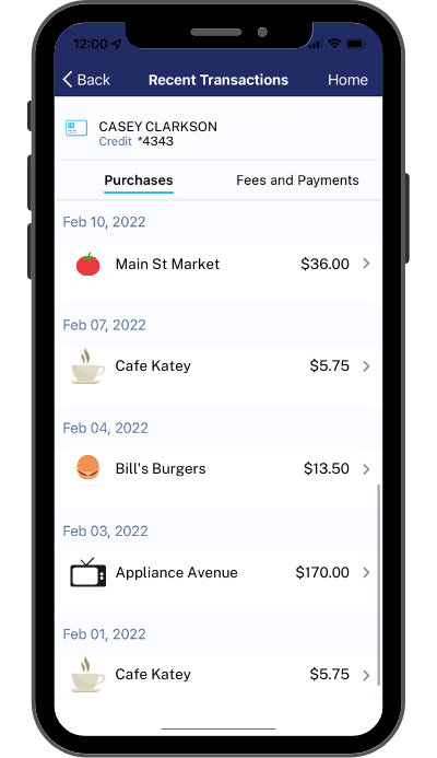 "Recent Transactions" screen in the MySunbit mobile app